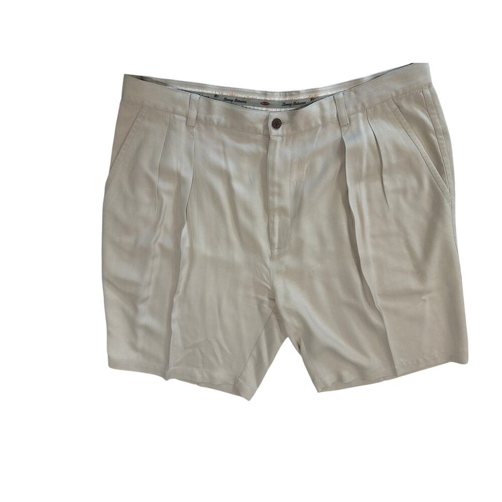 Tommy Bahama Sz 38 9" inseam 100% Silk khaki pleated dress shorts Golf gorpcore
